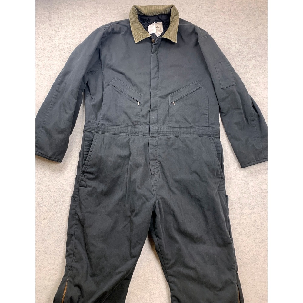 Vintage Walls Mens 2XL Black Insulated Coveralls Quilted Canvas Work Jumpsuit